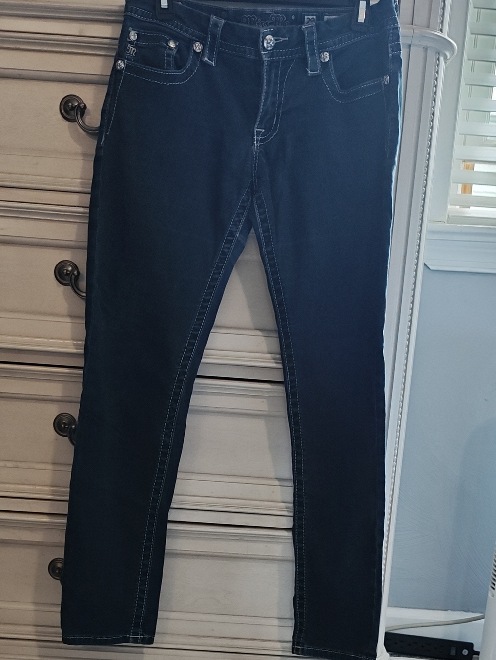 Miss Me Dark Blue Skinny Jeans with Contrast Stitching